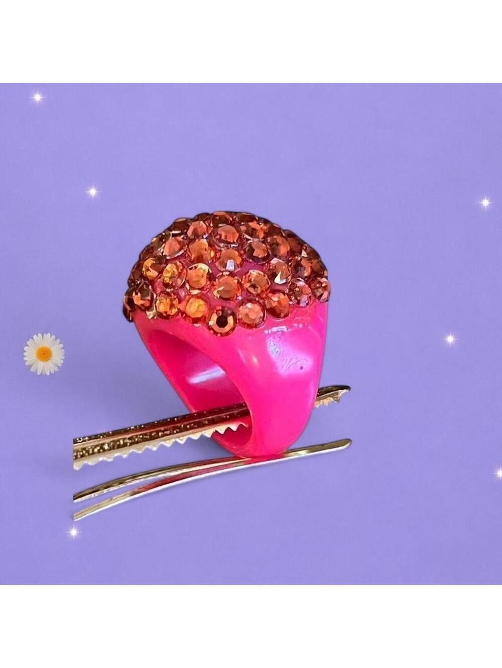 Vintage Y2K Pink rhinestone Chunky Barbiecore Ring